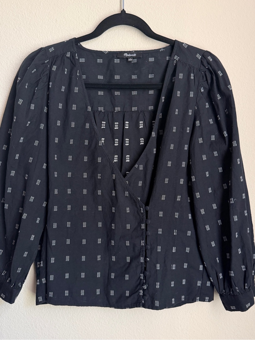 Madewell Black Button-Front Patterned Blouse size S 100% cotton